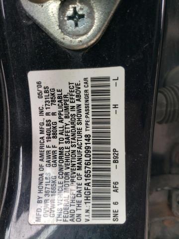 1HGFA16576L099148 - 2006 HONDA CIVIC LX BLACK photo 12