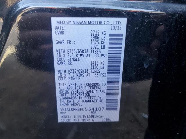 5N1AL0MM8FC554107 - 2015 INFINITI QX60 BLACK photo 13