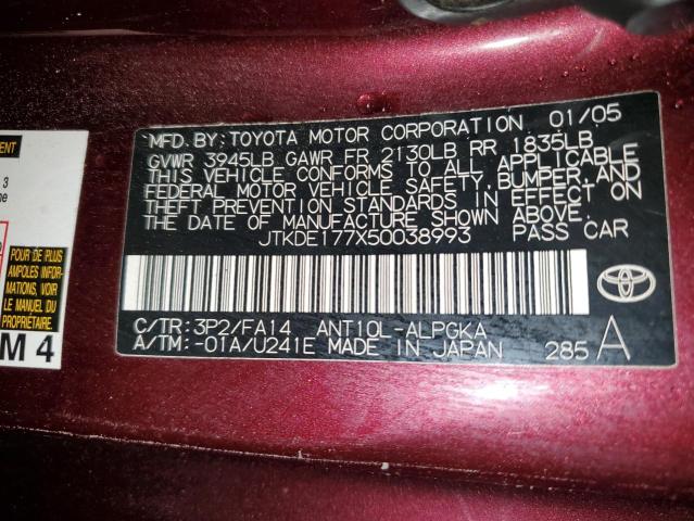 JTKDE177X50038993 - 2005 TOYOTA SCION TC 勃艮第红 照片 12