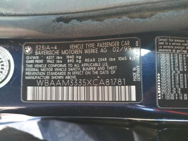 WBAAM3335XCA81781 - 1999 BMW 323 I AUTOMATIC BLUE photo 12