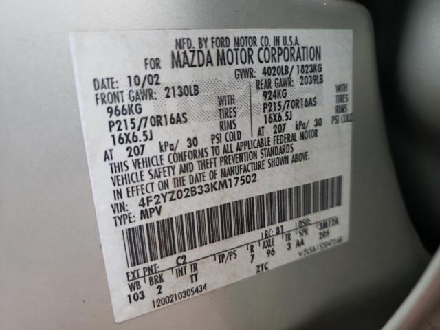 4F2YZ02B33KM17502 - 2003 MAZDA TRIBUTE DX SILVER photo 13