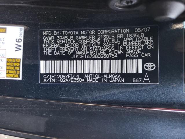 JTKDE167280230754 - 2008 TOYOTA SCION TC 黑色 照片 12