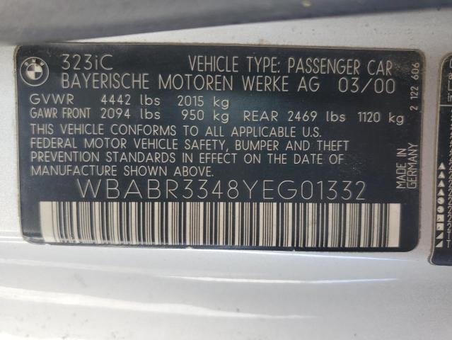 WBABR3348YEG01332 - 2000 BMW 323 CI SILVER photo 12