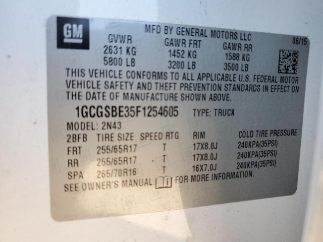 1GCGSBE35F1254605 - 2015 CHEVROLET COLORADO LT WHITE photo 13