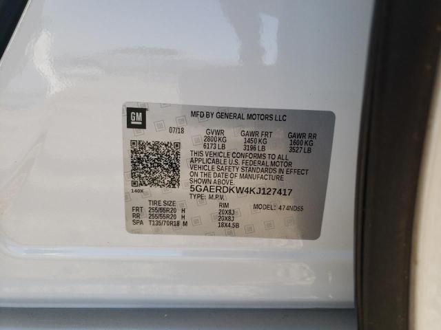 5GAERDKW4KJ127417 - 2019 BUICK ENCLAVE AVENIR WHITE photo 13