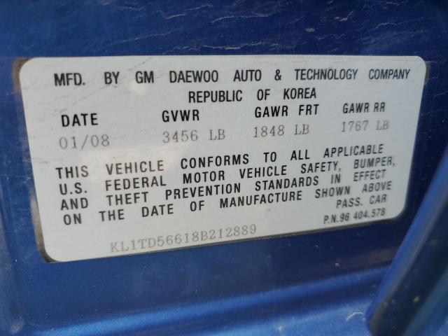 KL1TD56618B212889 - 2008 CHEVROLET AVEO BASE BLUE photo 12