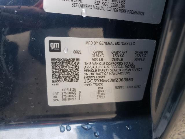 1GCRYBEK3MZ363853 - 2021 CHEVROLET SILVRDO LT K1500 CUSTOM BLUE photo 10