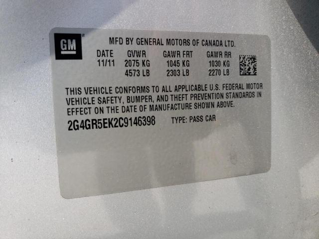 2G4GR5EK2C9146398 - 2012 BUICK REGAL 银色 照片 12