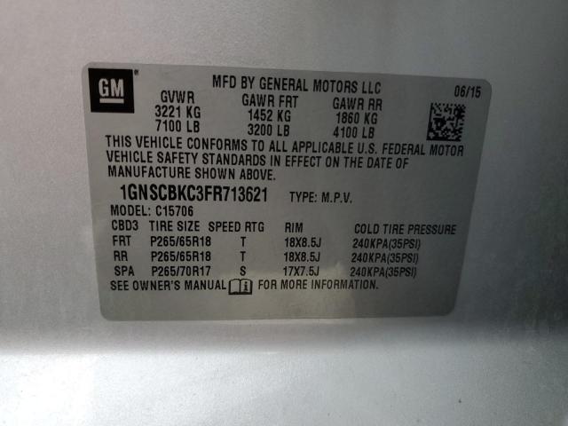 1GNSCBKC3FR713621 - 2015 CHEVROLET TAHOE C1500 LT SILVER photo 14