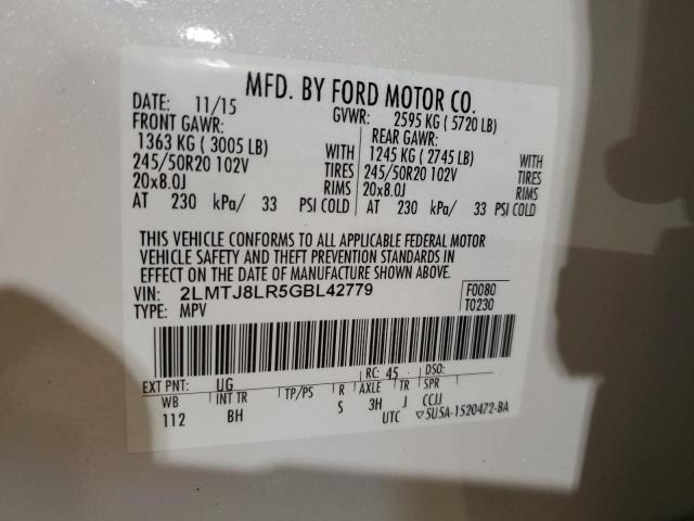 2LMTJ8LR5GBL42779 - 2016 LINCOLN MKX RESERVE 白色 照片 13