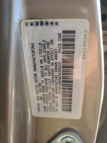 1Y1SK5289WZ434033 - 1998 CHEVROLET GEO PRIZM BASE BEIGE photo 12