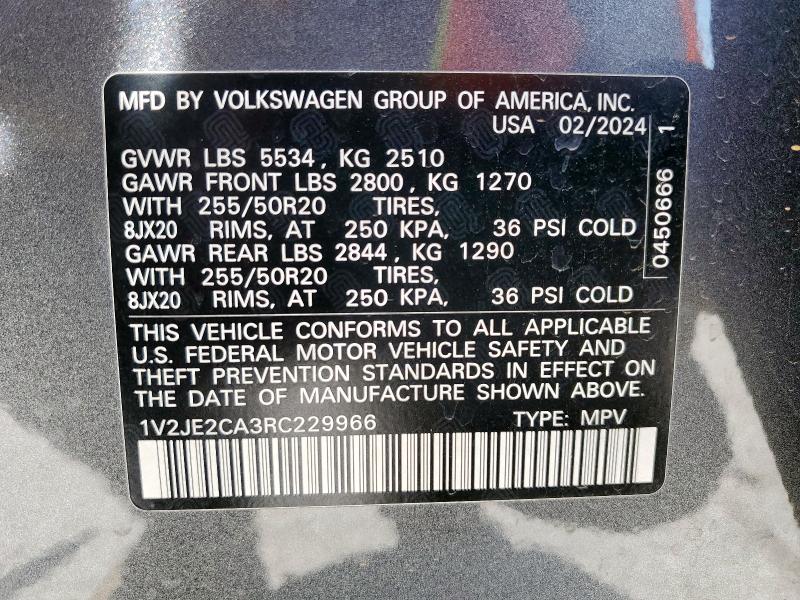 1V2JE2CA3RC229966 - 2024 VOLKSWAGEN ATLAS CROS SE Gris photo 14