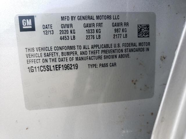 1G11C5SL1EF196219 - 2014 CHEVROLET MALIBU 1LT ვერცხლისფერი ფოტო 13