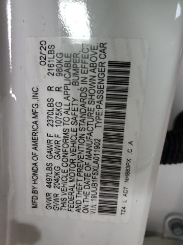 19UUB1F5XLA011902 - 2020 ACURA TLX TECHNOLOGY 白色 照片 12