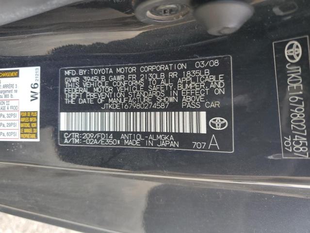 JTKDE167980274587 - 2008 TOYOTA SCION TC 黑色 照片 12