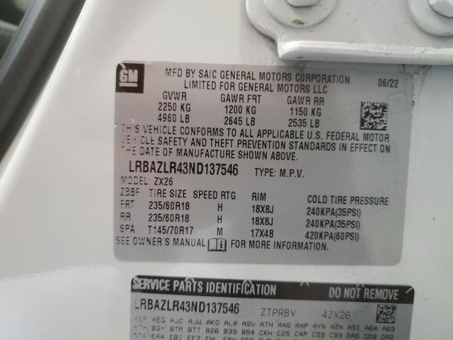 LRBAZLR43ND137546 - 2022 BUICK ENVISION PREFERRED WHITE photo 13