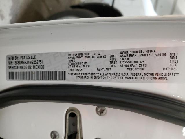 3C6UR5HJ4NG252751 - 2022 RAM 2500 TRADESMAN Beyaz fotoğraf 12