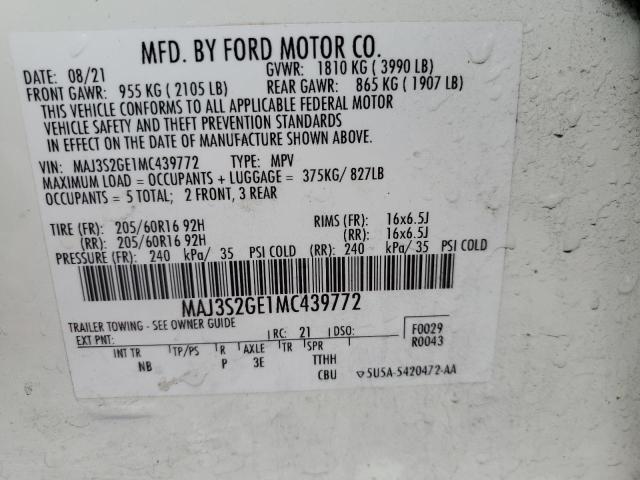 MAJ3S2GE1MC439772 - 2021 FORD ECOSPORT SE 白色 照片 12