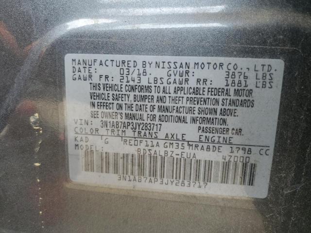 3N1AB7AP3JY283717 - 2018 NISSAN SENTRA S GRAY photo 12