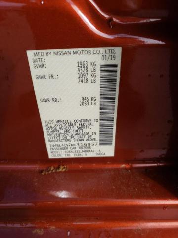 1N4BL4CV7KN316957 - 2019 NISSAN ALTIMA SR ORANGE photo 12