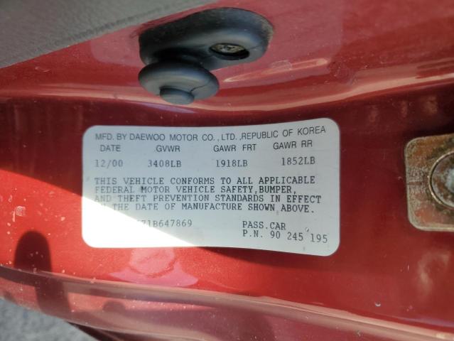 KLATA22671B647869 - 2001 DAEWOO LANOS S Rojo foto 12