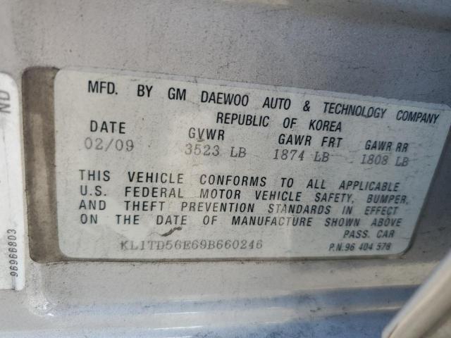 KL1TD56E69B660246 - 2009 CHEVROLET AVEO LS 银色 照片 12