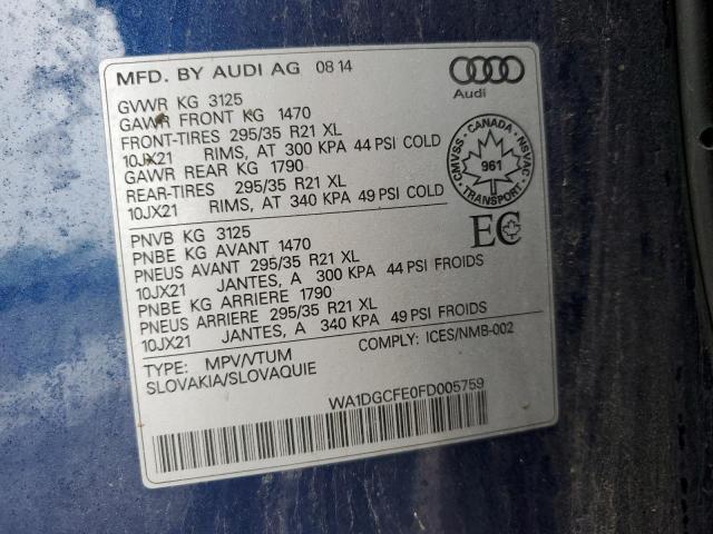 WA1DGCFE0FD005759 - 2015 AUDI Q7 PRESTIGE BLUE photo 13