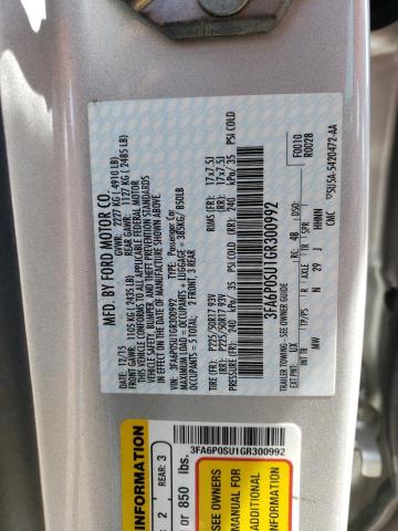 3FA6P0SU1GR300992 - 2016 FORD FUSION TITANIUM PHEV SILVER photo 12