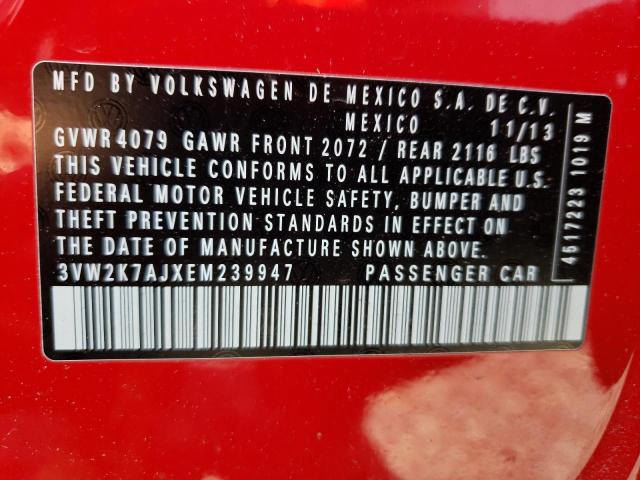 3VW2K7AJXEM239947 - 2014 VOLKSWAGEN JETTA BASE 红色 照片 12