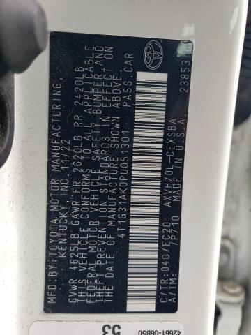 4T1G31AK0PU051301 - 2023 TOYOTA CAMRY SE NIGHT SHADE WHITE photo 12