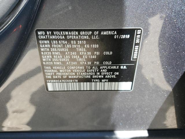 1V2ER2CA7KC539176 - 2019 VOLKSWAGEN ATLAS SEL GRAY photo 13