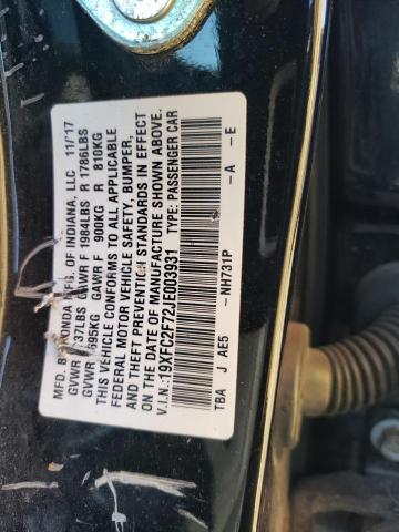19XFC2F72JE003931 - 2018 HONDA CIVIC EX BLACK photo 12