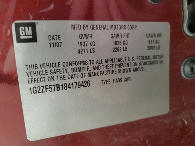 1G2ZF57B184179426 - 2008 PONTIAC G6 VALUE LEADER RED photo 12