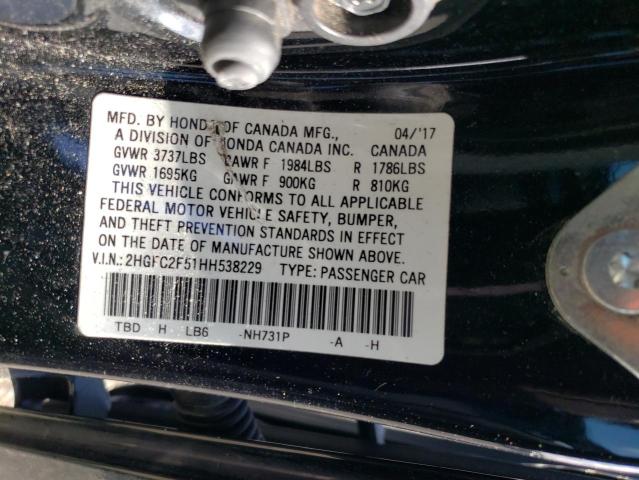 2HGFC2F51HH538229 - 2017 HONDA CIVIC LX BLACK photo 12