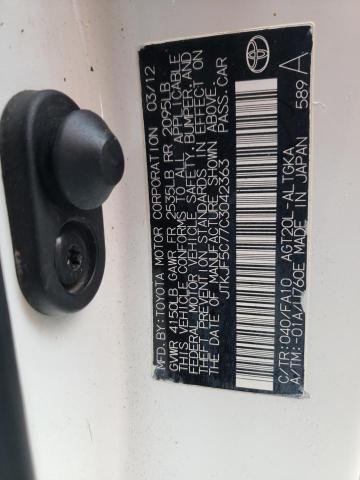 JTKJF5C77C3042363 - 2012 TOYOTA SCION TC 白色 照片 12