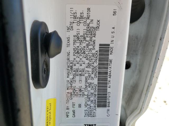 5TFJU4GN4CX016442 - 2012 TOYOTA TACOMA DOUBLE CAB PRERUNNER WHITE photo 12