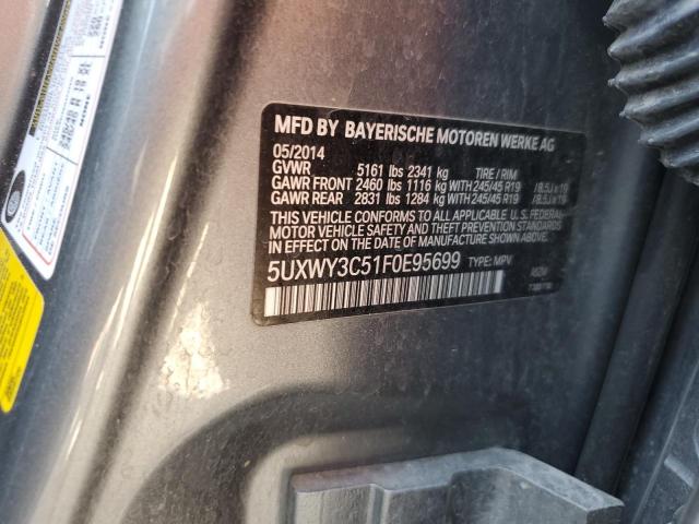 5UXWY3C51F0E95699 - 2015 BMW X3 XDRIVE28D GRAY photo 12