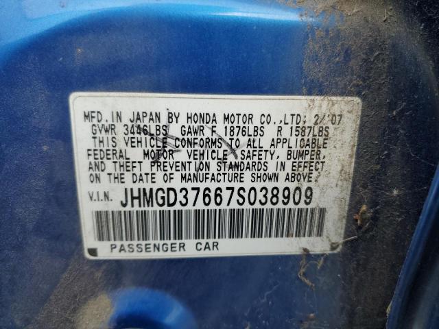 JHMGD37667S038909 - 2007 HONDA FIT S 蓝色 照片 12