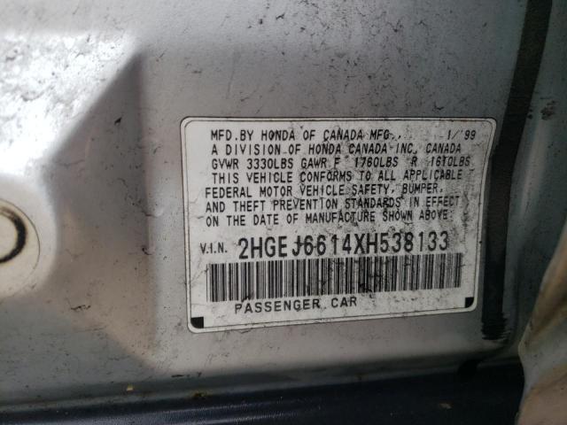 2HGEJ6614XH538133 - 1999 HONDA CIVIC BASE SILVER photo 12
