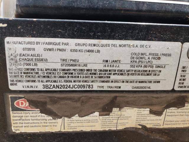 3BZAN2024JC009783 - 2018 UTILITY TRAILER შავი ფოტო 10