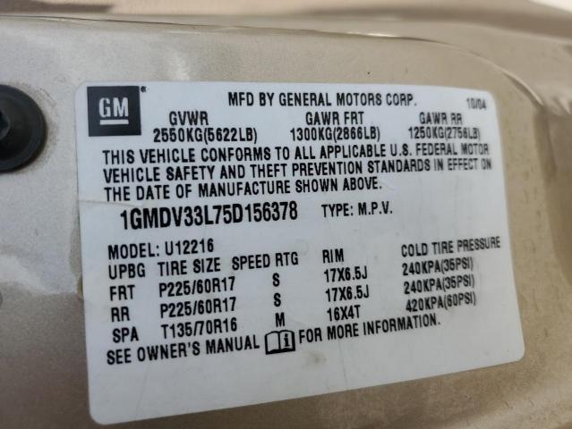 1GMDV33L75D156378 - 2005 PONTIAC MONTANA SV6 GOLD photo 13