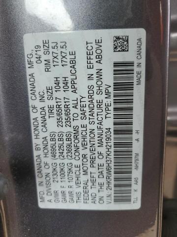 2HKRW6H37KH219034 - 2019 HONDA CR-V LX Grau Foto 14