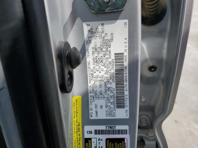 5TFJU4GN5DX034742 - 2013 TOYOTA TACOMA DOUBLE CAB PRERUNNER SILVER photo 12