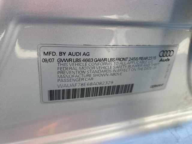 WAUAF78E68A082329 - 2008 AUDI A4 2.0T SILVER photo 12