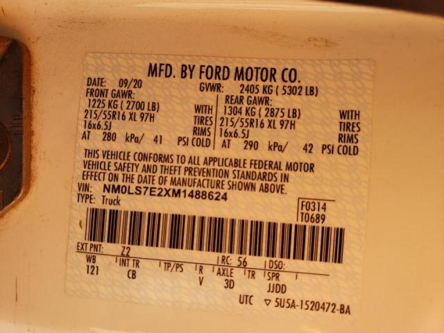 NM0LS7E2XM1488624 - 2021 FORD TRANSIT CO XL WHITE photo 13