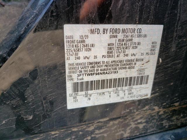 3FTTW8F98NRA23193 - 2022 FORD MAVERICK XL BLACK photo 12