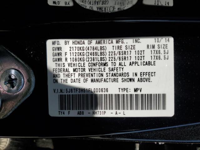 5J6TF3H51FL000636 - 2015 HONDA CROSSTOUR EXL BLACK photo 12