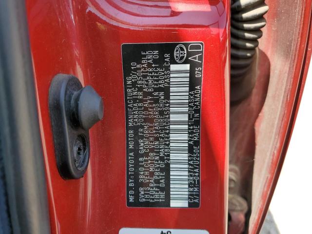 2T1BE4EE4AC045942 - 2010 TOYOTA COROLLA XRS RED photo 12