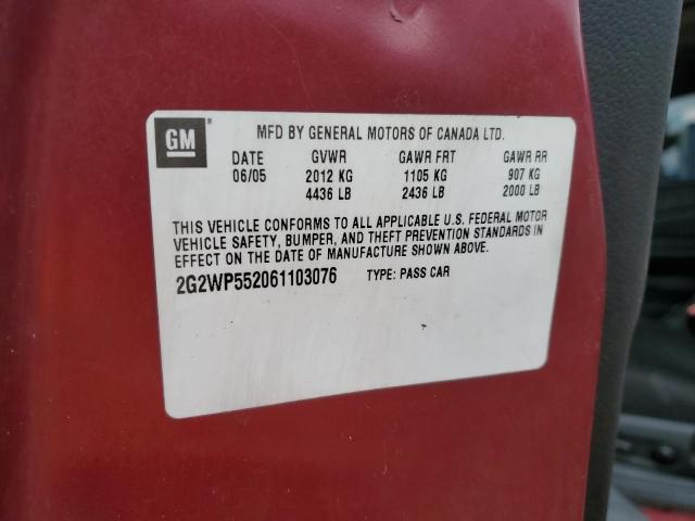 2G2WP552061103076 - 2006 PONTIAC GRAND PRIX 勃艮第红 照片 12