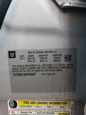 1G1ZB5E12BF359097 - 2011 CHEVROLET MALIBU LS 银色 照片 12